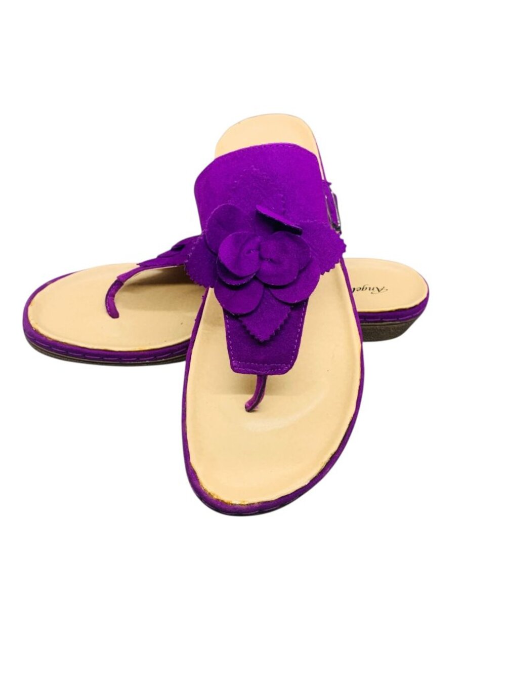 NWOT Tara Angel Steps Thong Sandal 10W Faux Suede Flower Detail Purple
